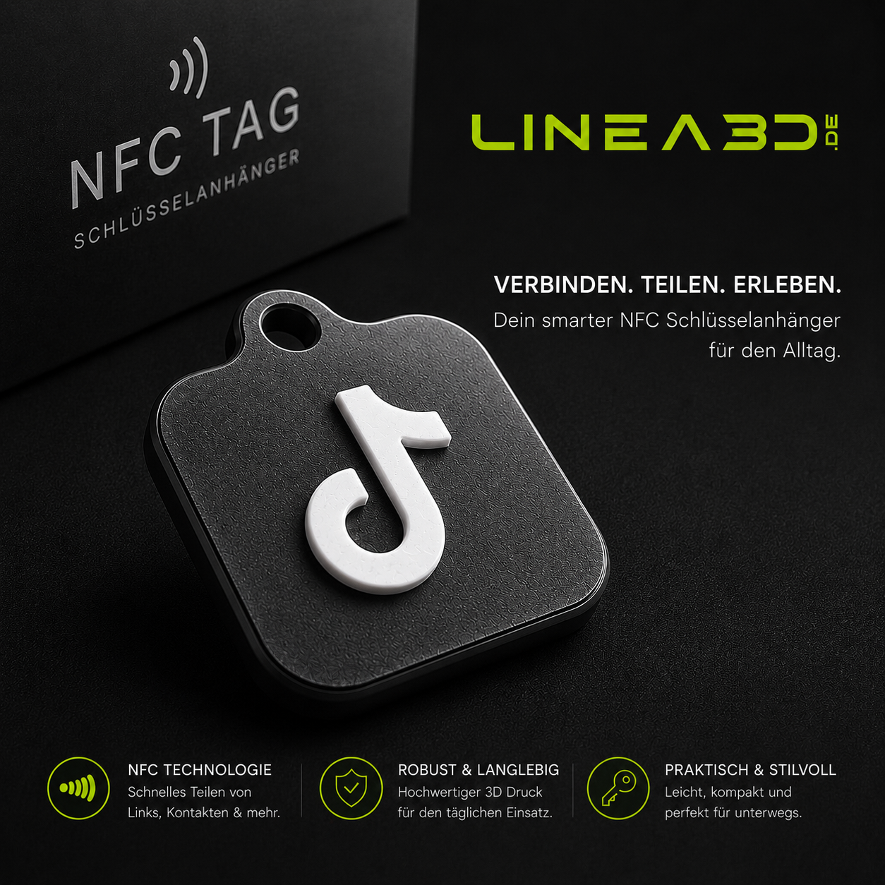 TikTok NFC Schlüsselanhänger in Schwarz Weiß