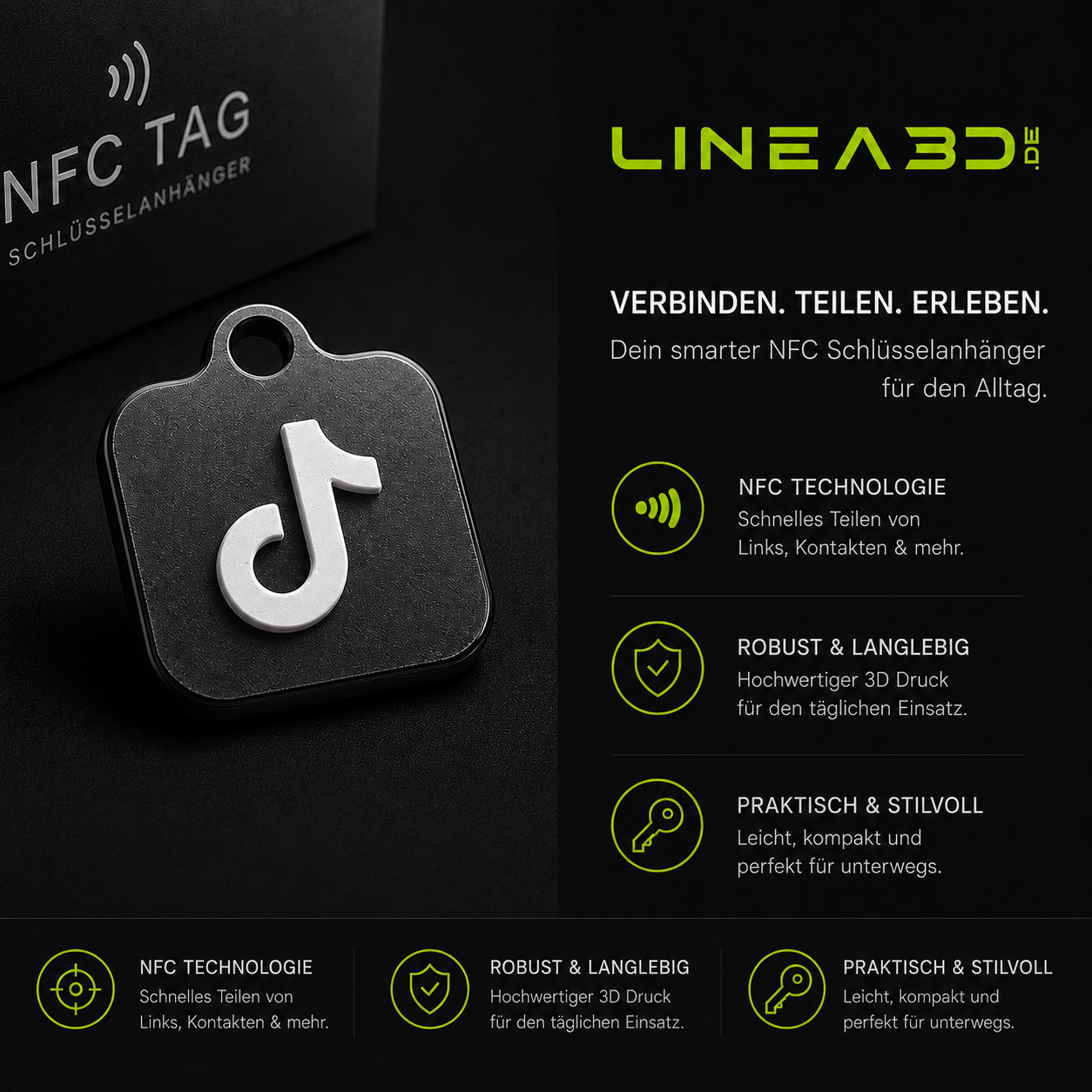TikTok NFC Schlüsselanhänger in Schwarz Weiß
