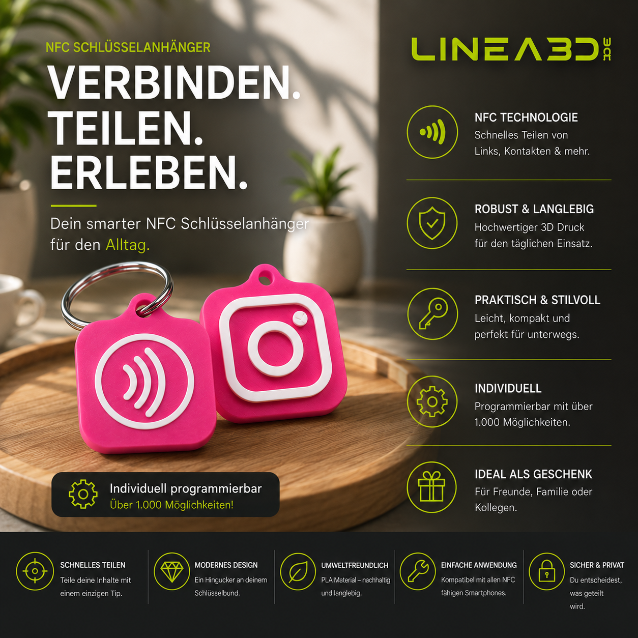 Instagram NFC Schlüsselanhänger in Wunschfarbe 2 Farbig