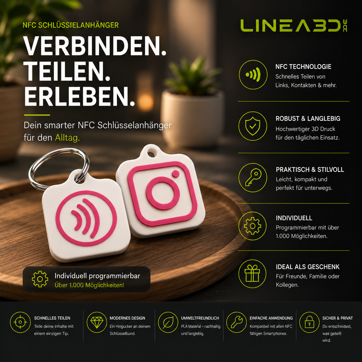 Instagram NFC Schlüsselanhänger in Wunschfarbe 2 Farbig