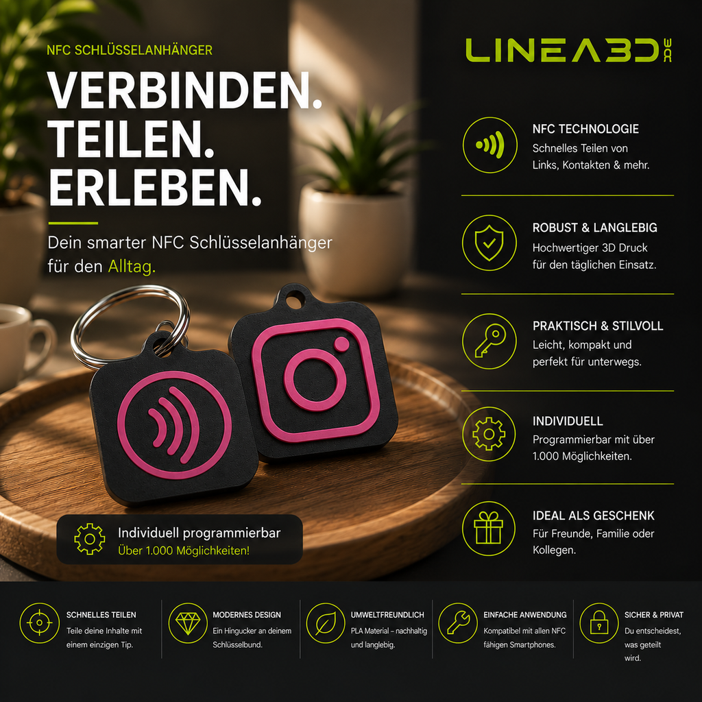 Instagram NFC Schlüsselanhänger in Wunschfarbe 2 Farbig