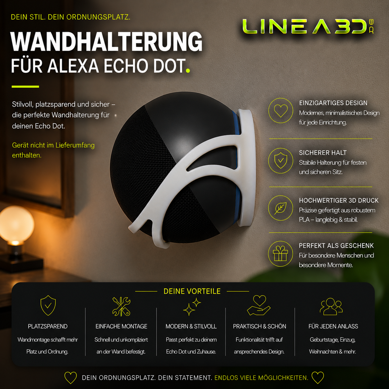 Wandhalterung Stylisch für Alexa Echo Dot 5. Generation
