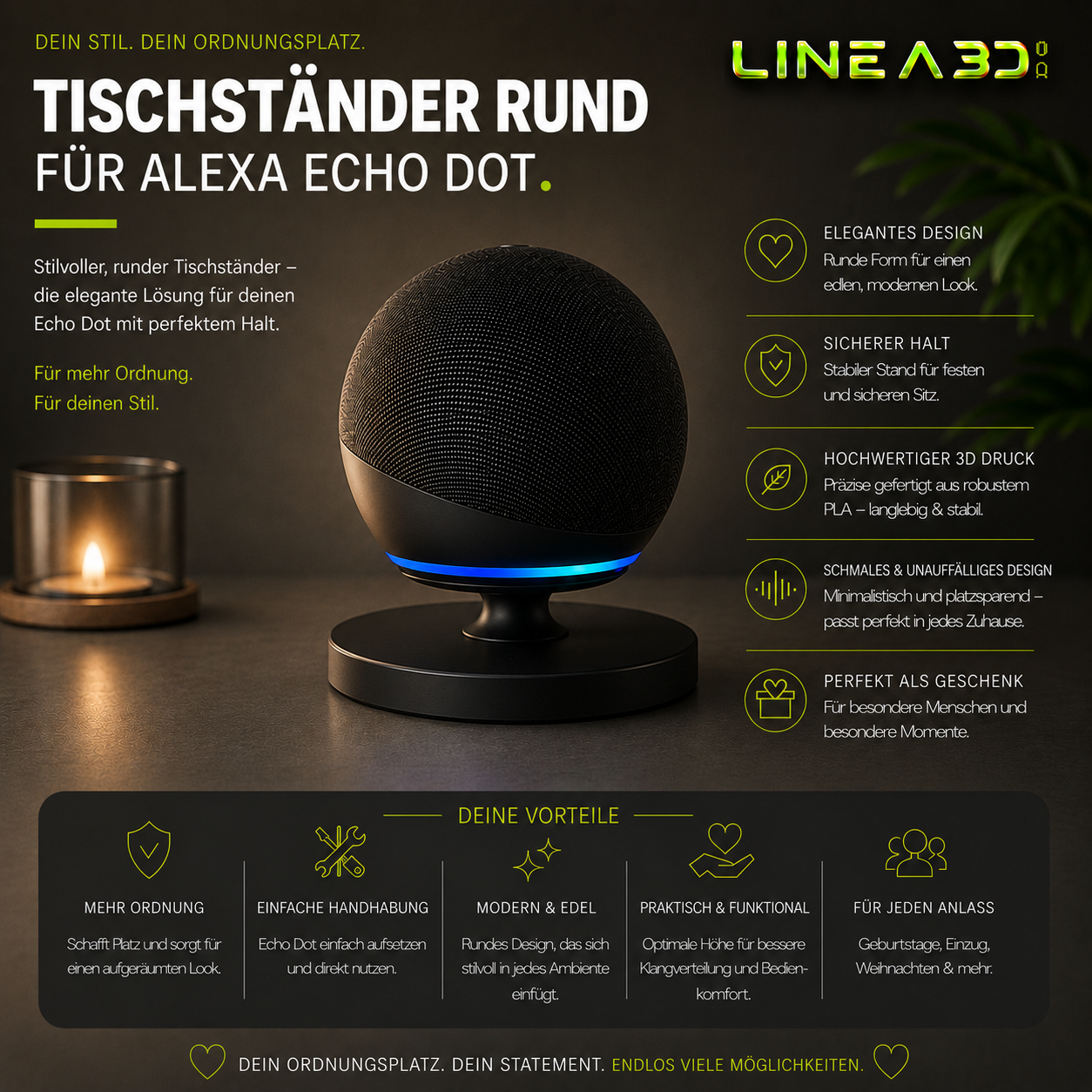 Tischständer Rund & Elegant für Alexa Echo Dot 5. Generation