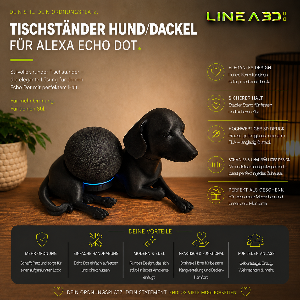Tischständer Dackel/Hund für Alexa Echo Dot 5. Generation