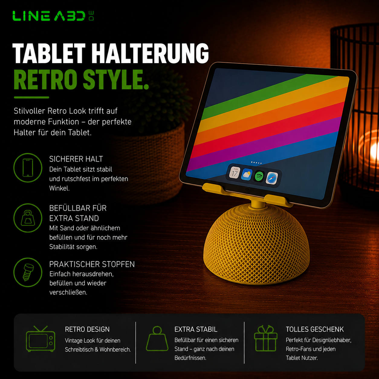 Retro Tablet-Halter mit Befüllfunktion