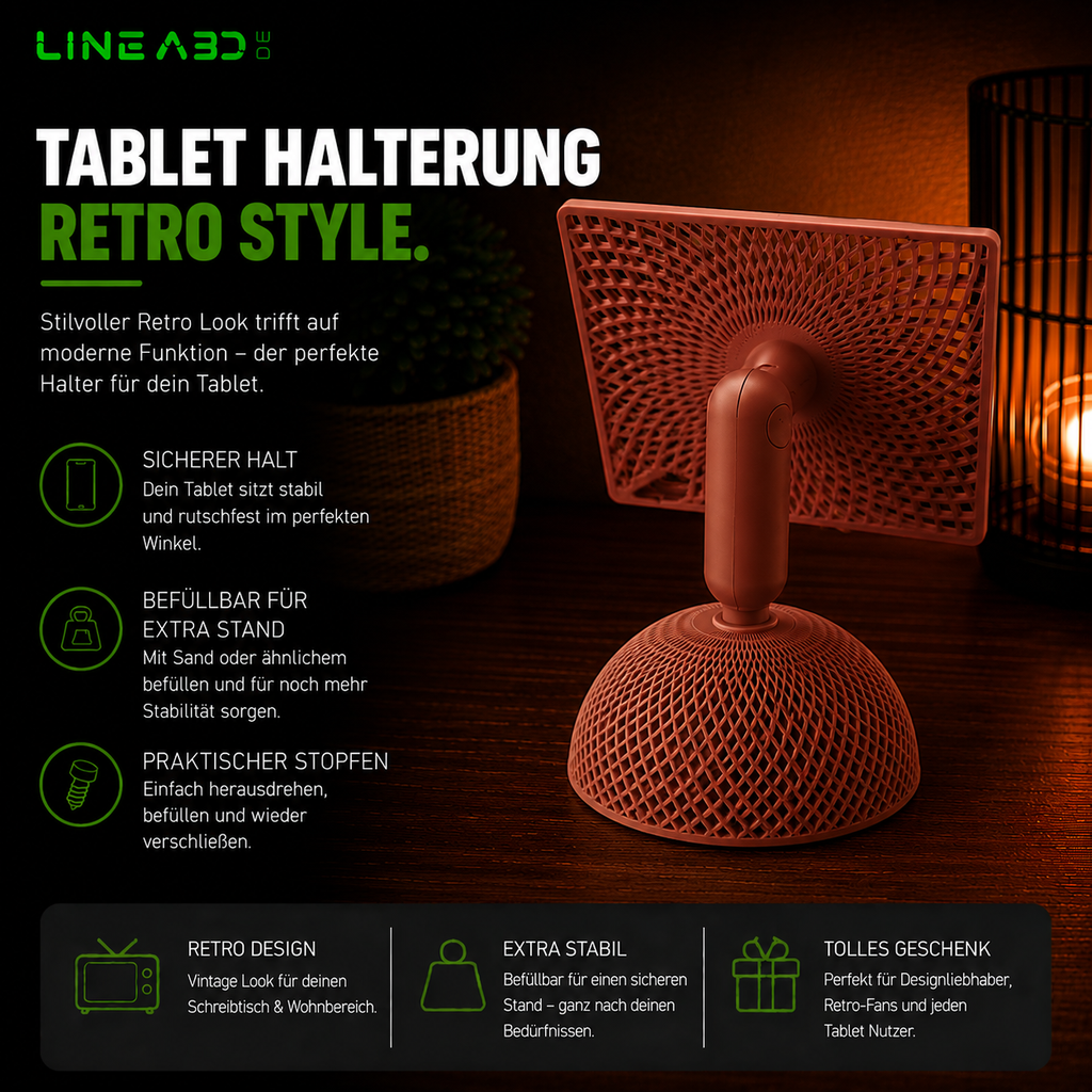 Retro Tablet-Halter mit Befüllfunktion