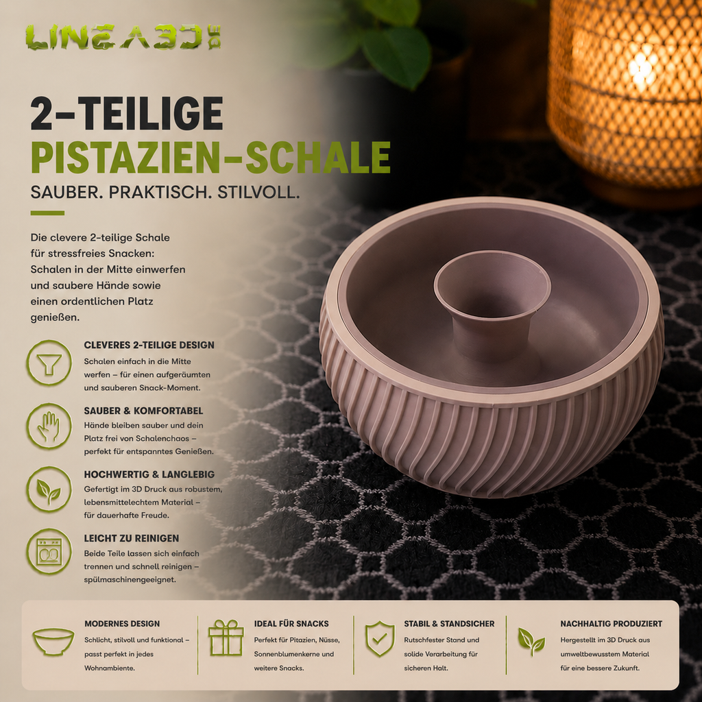 2-teilige Pistazien-Schale mit integriertem Schalensammler