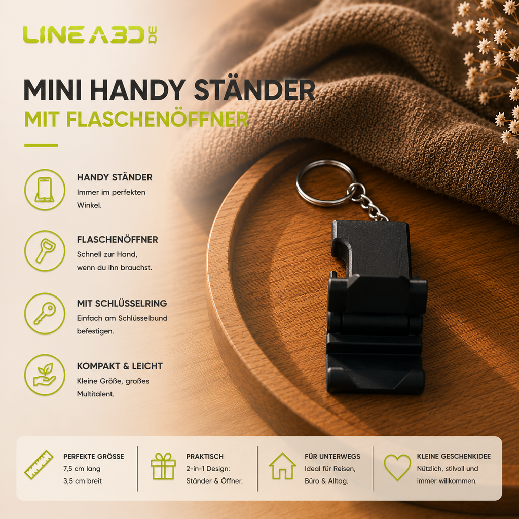 Mini Handy-Ständer mit Flaschenöffner - 2 in 1 Schlüsselanhänger