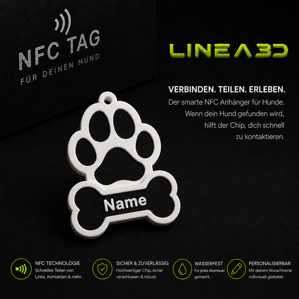 Hund NFC Anhänger für Halsband mit Name und Wunschfarbe