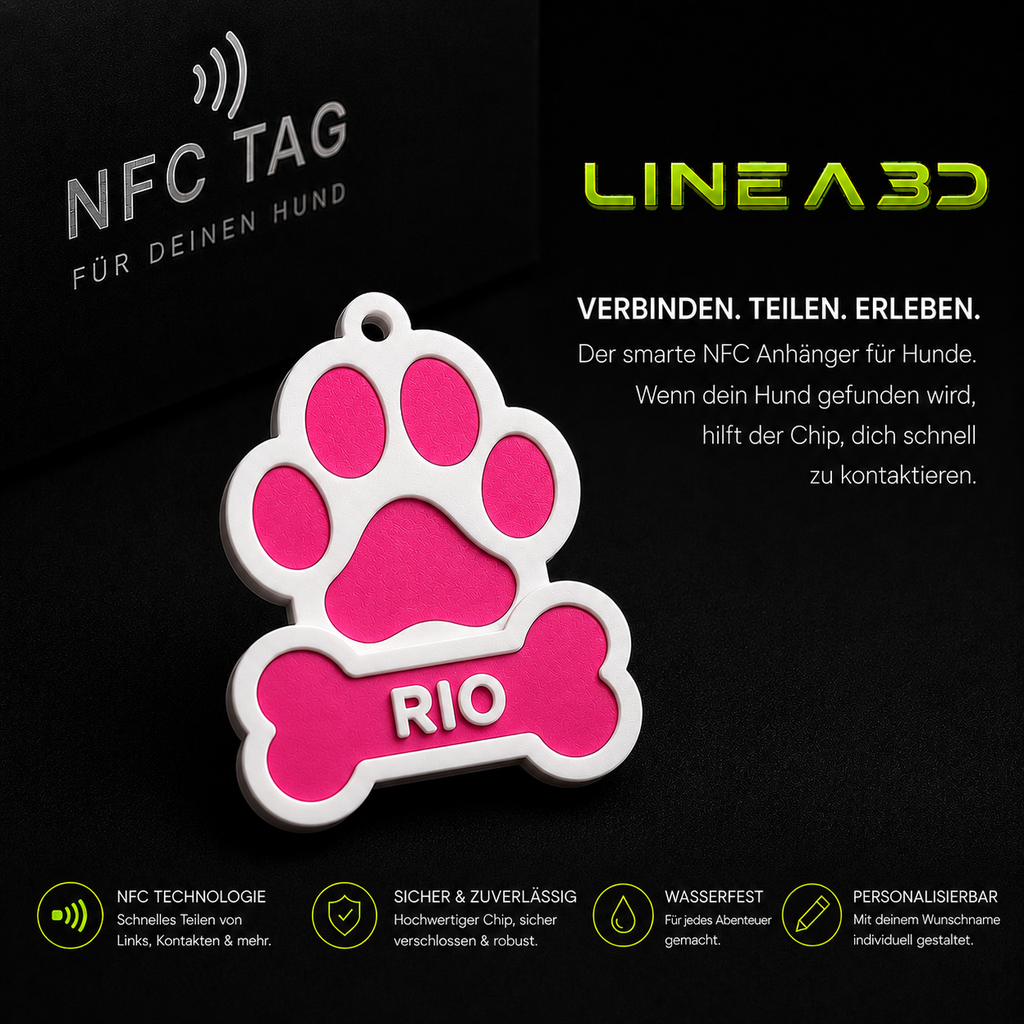 Hund NFC Anhänger für Halsband mit Name und Wunschfarbe