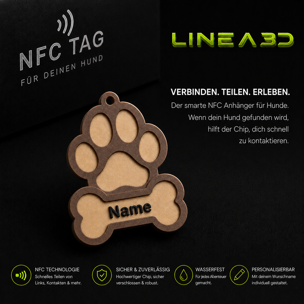 Hund NFC Anhänger für Halsband mit Name und Wunschfarbe