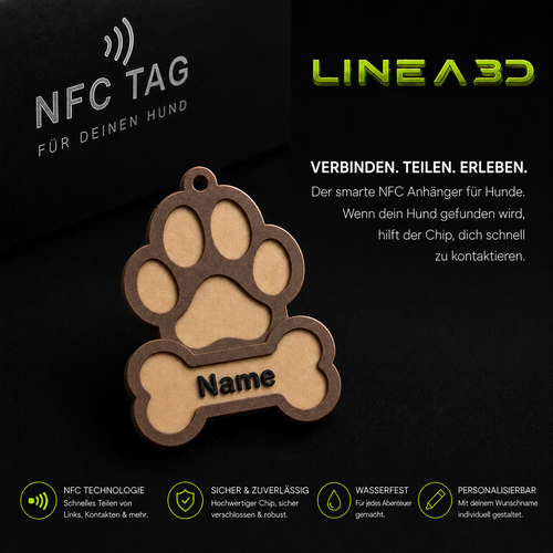 Hund NFC Anhänger für Halsband mit Name und Wunschfarbe