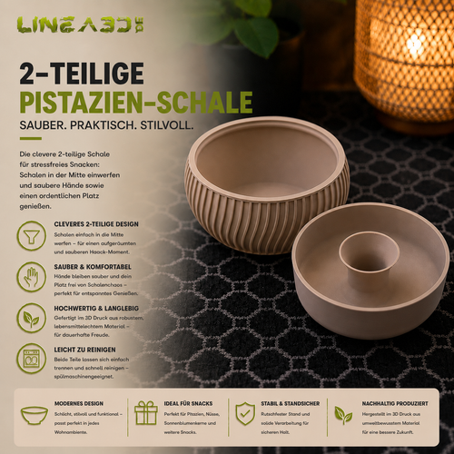 2-teilige Pistazien-Schale mit integriertem Schalensammler