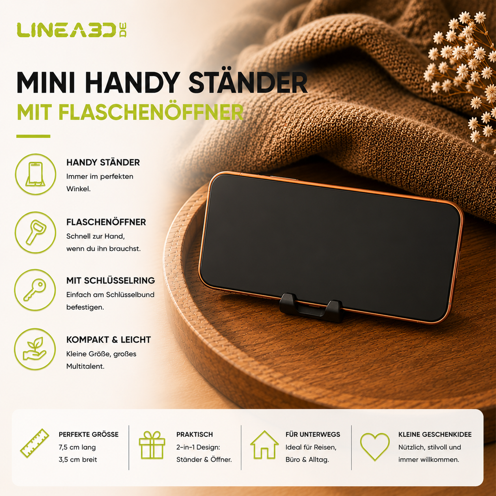 Mini Handy-Ständer mit Flaschenöffner - 2 in 1 Schlüsselanhänger