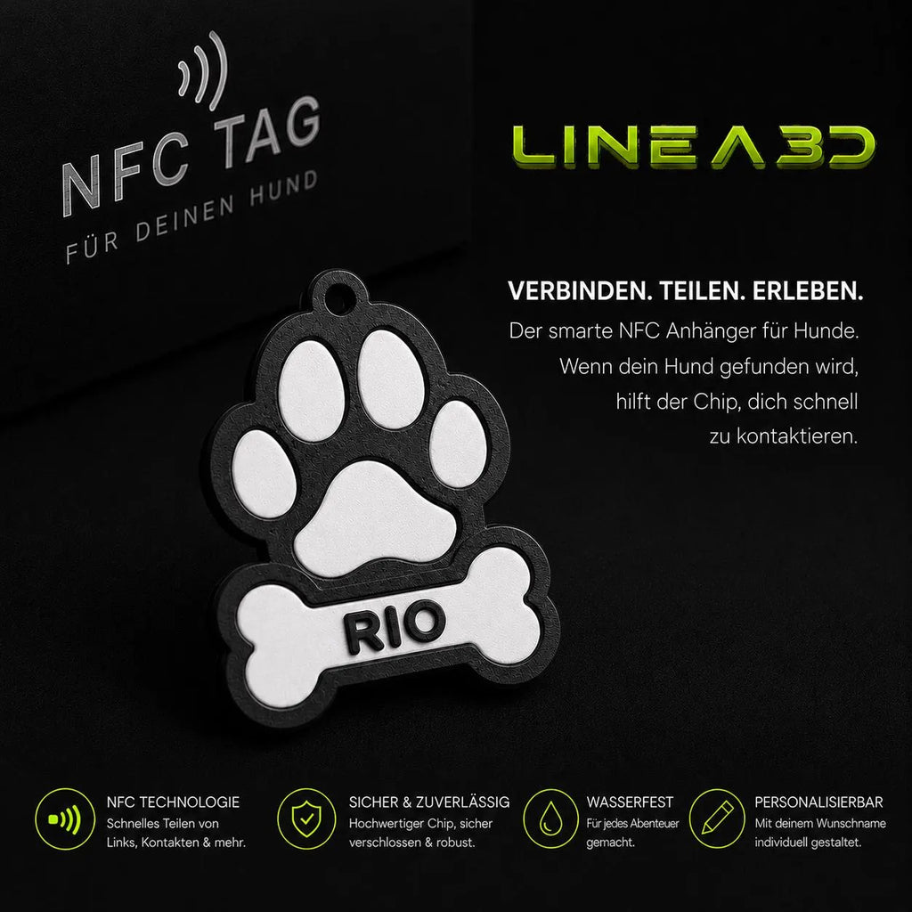 Hund NFC Anhänger für Halsband mit Name & Wunschfarbe