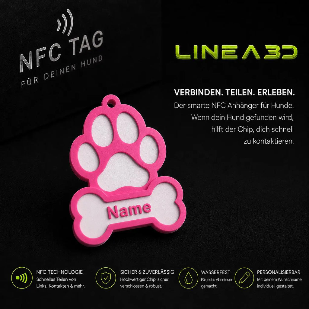Hund NFC Anhänger für Halsband mit Name & Wunschfarbe