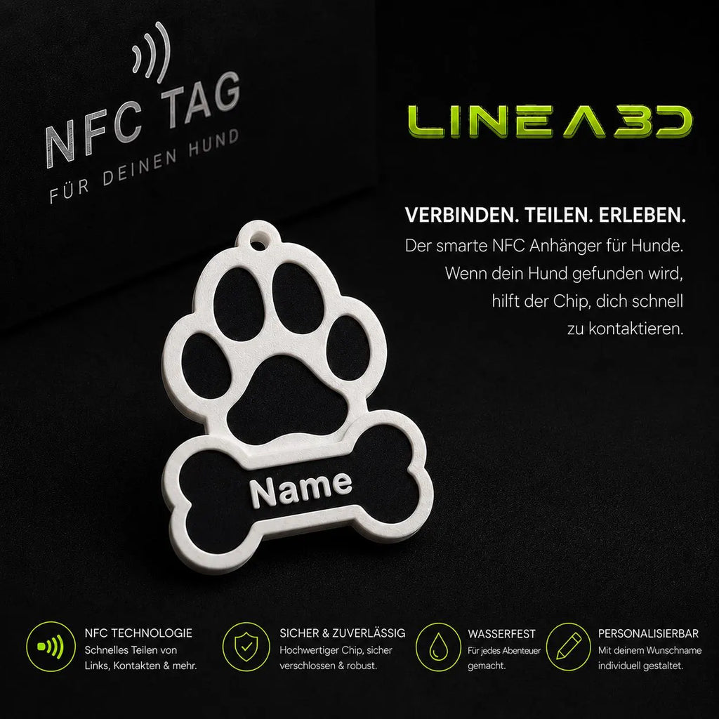 Hund NFC Anhänger für Halsband mit Name & Wunschfarbe