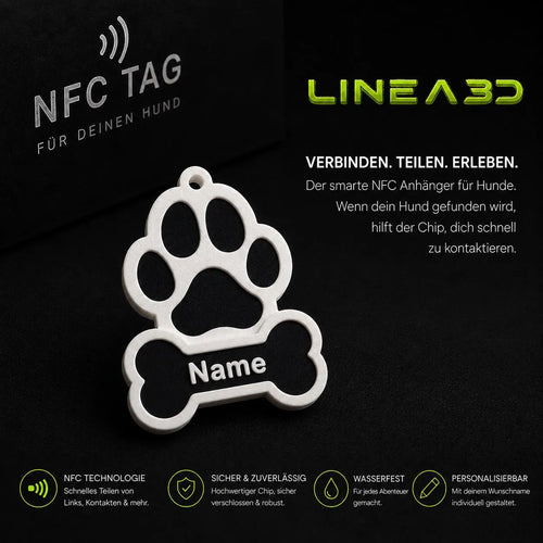 Hund NFC Anhänger für Halsband mit Name & Wunschfarbe